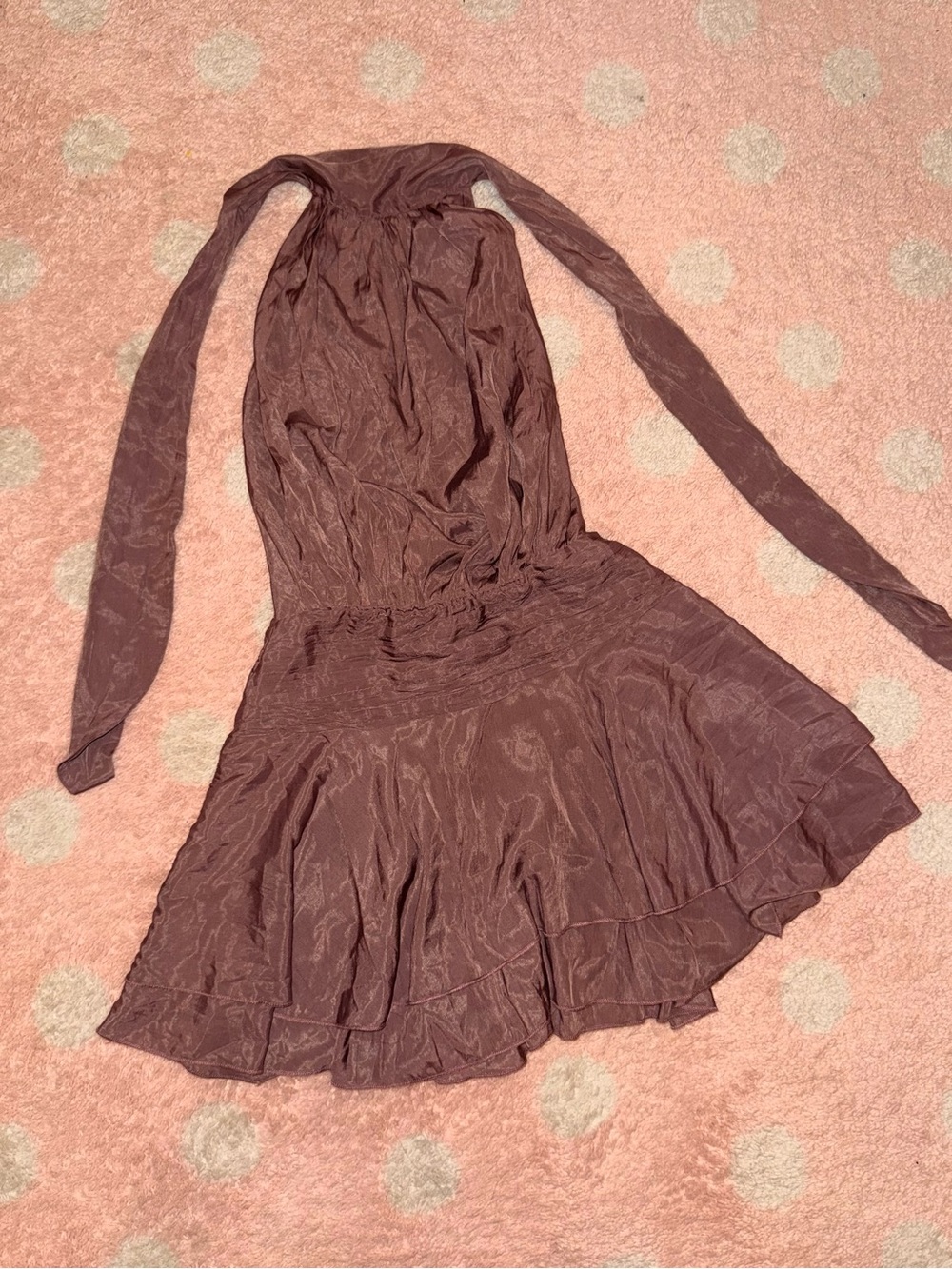 Women’s Brown Sleeveless Halter Ruffle Dress